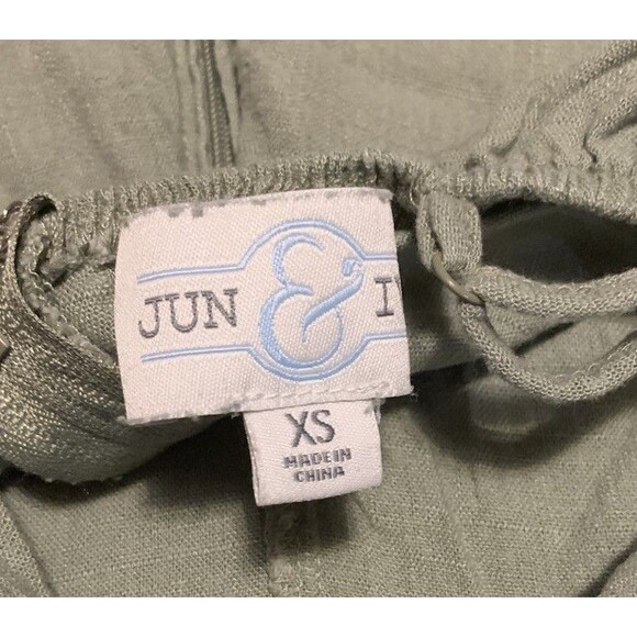 Jun & Ivy Sage Green Open Back Tie Jumpsuit Flowy Wide Leg Romper XS Boho - Picture 4 of 5